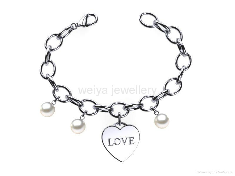 wholesale stainless steel jewelry love heart charms pearl bracelets