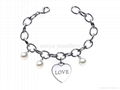 wholesale stainless steel jewelry love heart charms pearl bracelets