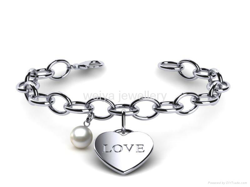 wholesale stainless steel jewelry love heart charms pearl bracelets 4