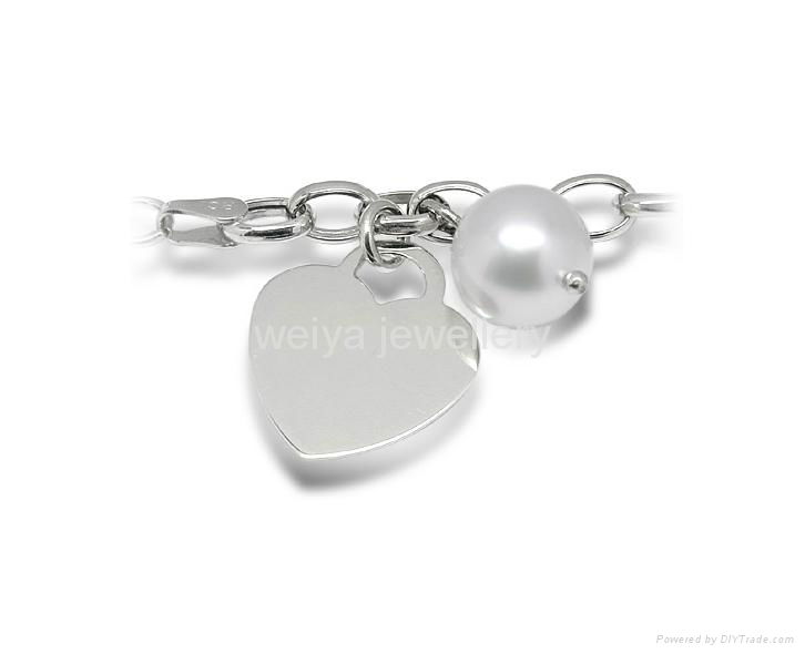 wholesale stainless steel jewelry love heart charms pearl bracelets 5