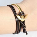 Fashion titanium steel jewelry men's leather anchor gold hook bracelet 2