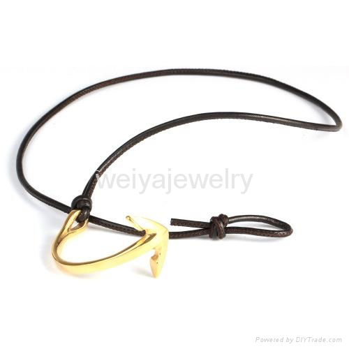 Fashion titanium steel jewelry men's leather anchor gold hook bracelet 4
