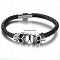 Fashion titanium steel jewelry men's leather double skull head bracelets 2