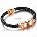 Fashion titanium steel jewelry men's leather double skull head bracelets 3