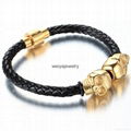 Fashion titanium steel jewelry men's leather double skull head bracelets 4