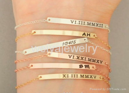 Fashion women jewelry custom letter engraved ID name plate bracelets 2