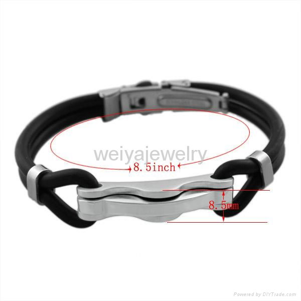 Black silicone bracelet for men with stainless steel metal
