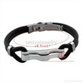 Black silicone bracelet for men with stainless steel metal