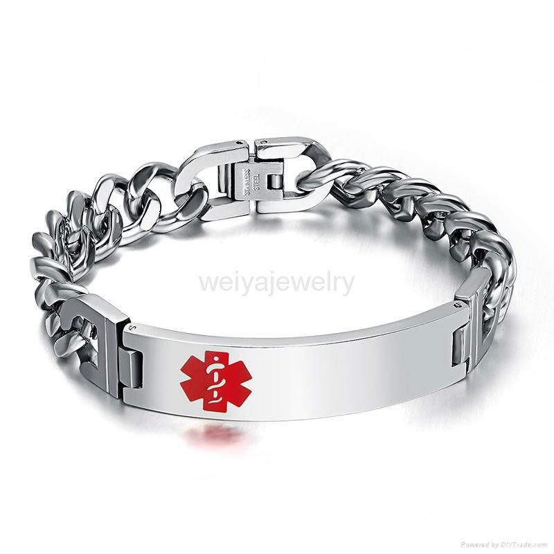 Fashion stainless steel silver men's medical bracelet