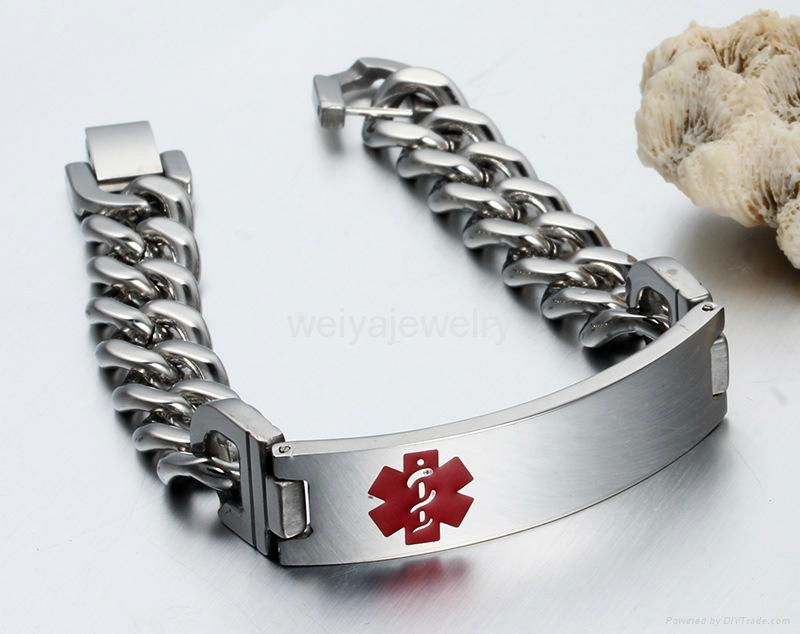 Fashion stainless steel silver men's medical bracelet  3