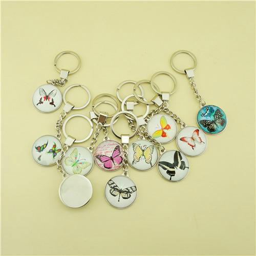 Zinc Alloy Keychain with Single Side Custom Printing Dome Crystal