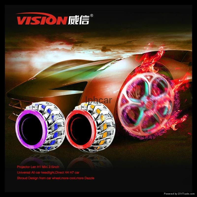 super fire wheel with Double angel eyes bi-xenon hid projector lens car light h4