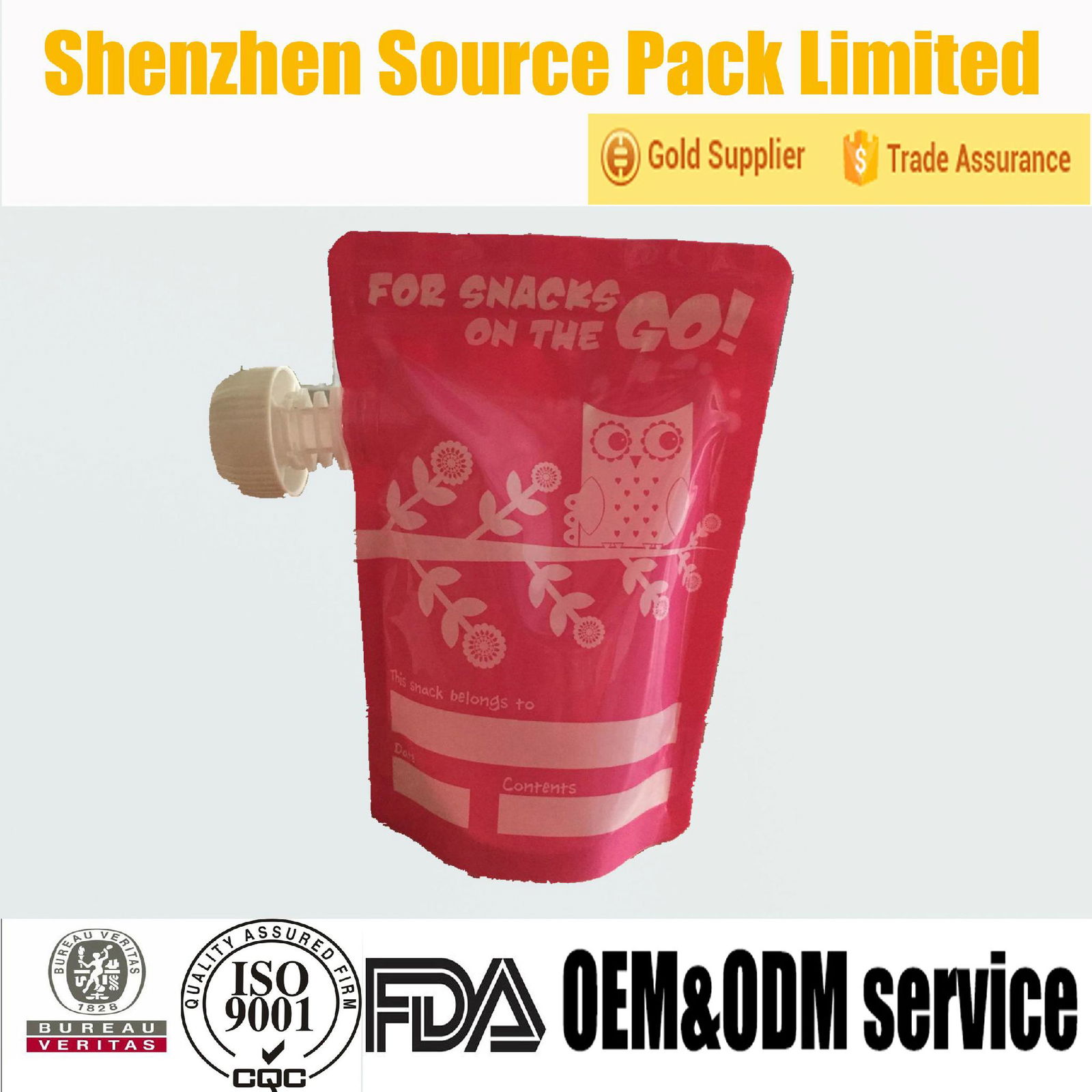 Food Grade Best Price Stand Up Spout Pouch with Zipper for Liquid Food