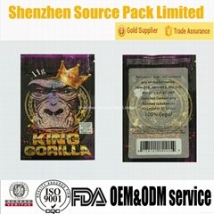 11g Food Grade Three Heat Sealed Bags with Zipper and Tear Notch for Tobacco
