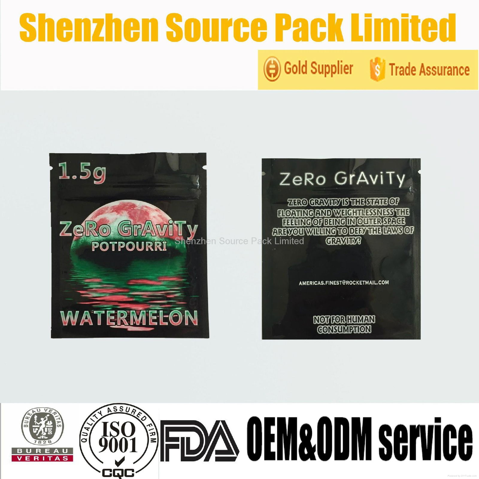 1.5g Food Grade Three Heat Sealed Zipper Bags with Tear Notch for Spice Potpourr 5