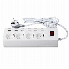 4 gang power distribution board 250v euro  plug socket with usb charger port