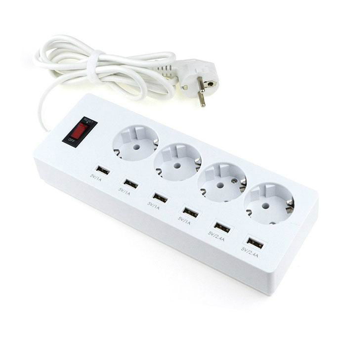 4 gang power distribution board 250v euro  plug socket with usb charger port 3