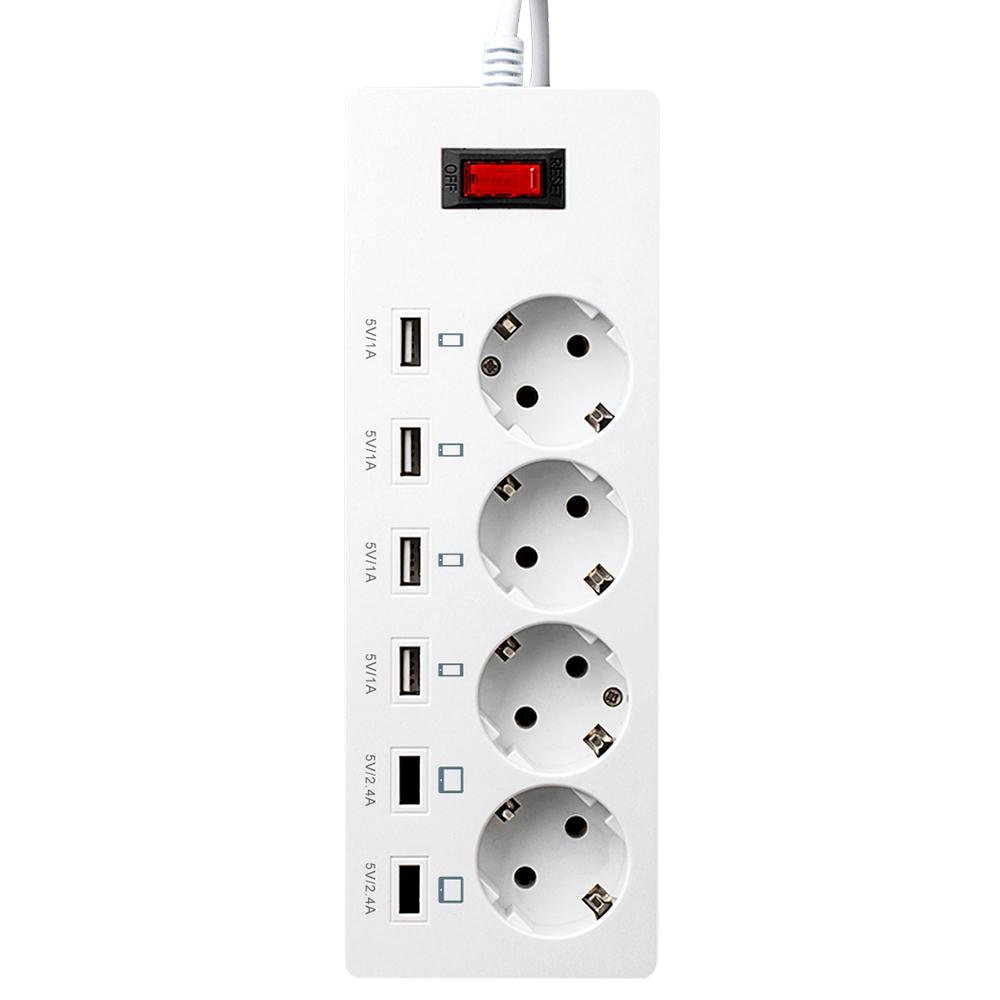 4 gang power distribution board 250v euro  plug socket with usb charger port 5