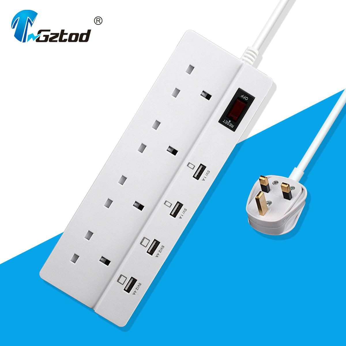 4 way extension cord socket  uk 3 pin plug 250v 13a 4 outlet with usb ports