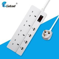 4 way extension cord socket  uk 3 pin plug 250v 13a 4 outlet with usb ports