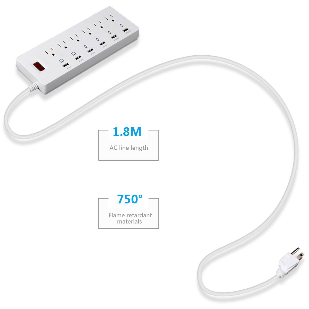 6 outlet power strip with multi usb charger port US plug surge protector 2