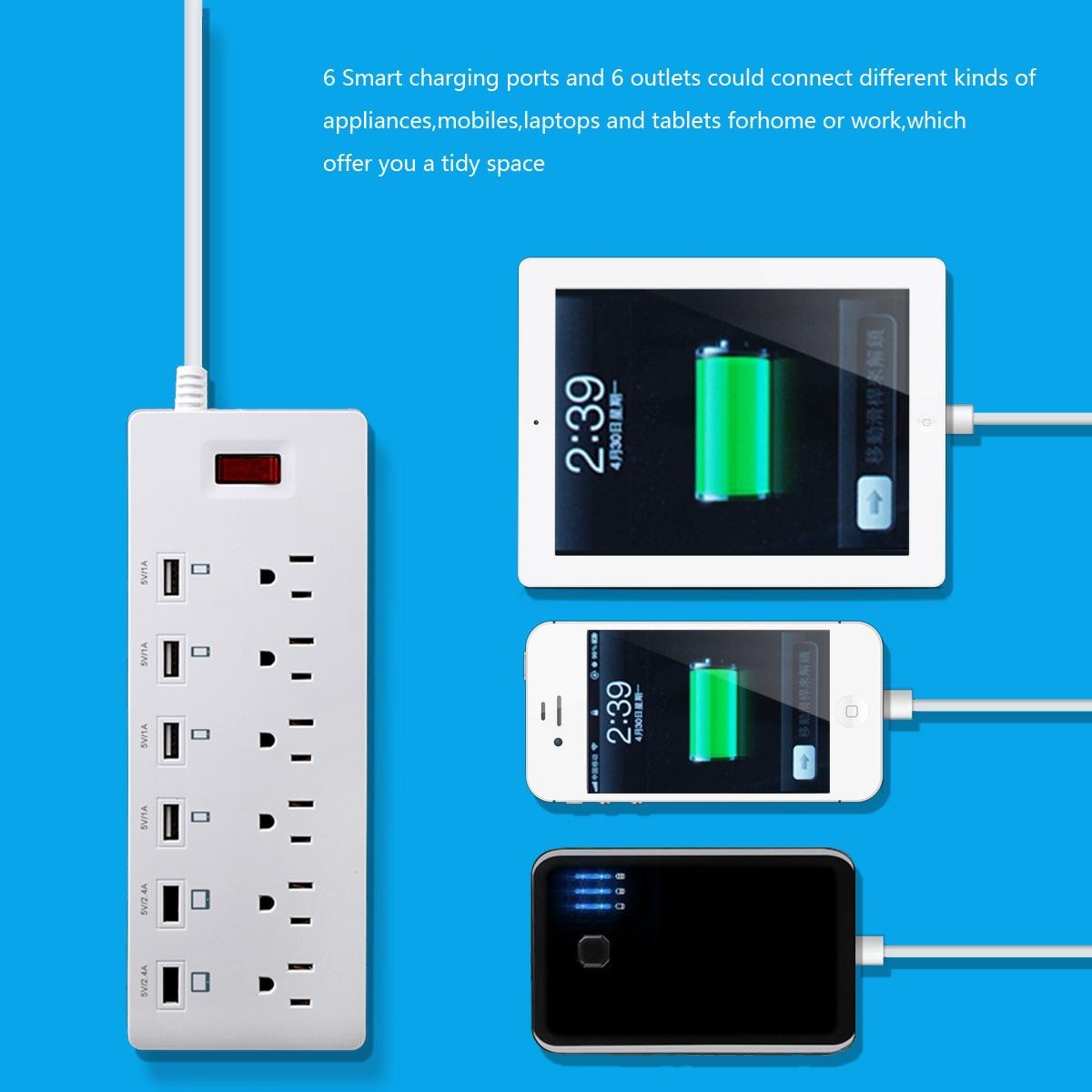 6 outlet power strip with multi usb charger port US plug surge protector 5
