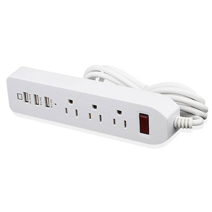 3 outlet smart power socket with 3 port usb US  plug 125v 1.8m extension cord