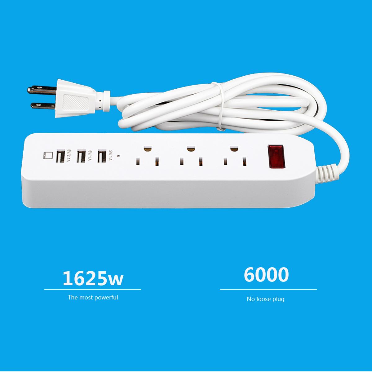 3 outlet smart power socket with 3 port usb US  plug 125v 1.8m extension cord 4