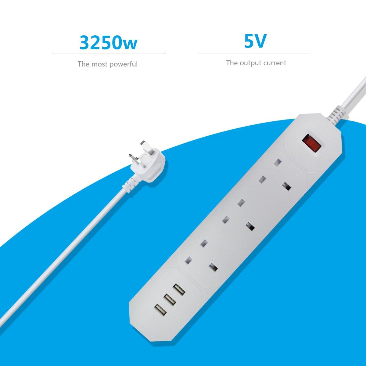 uk multi-function socket with usb ports 3 outlet with voltage surges protection