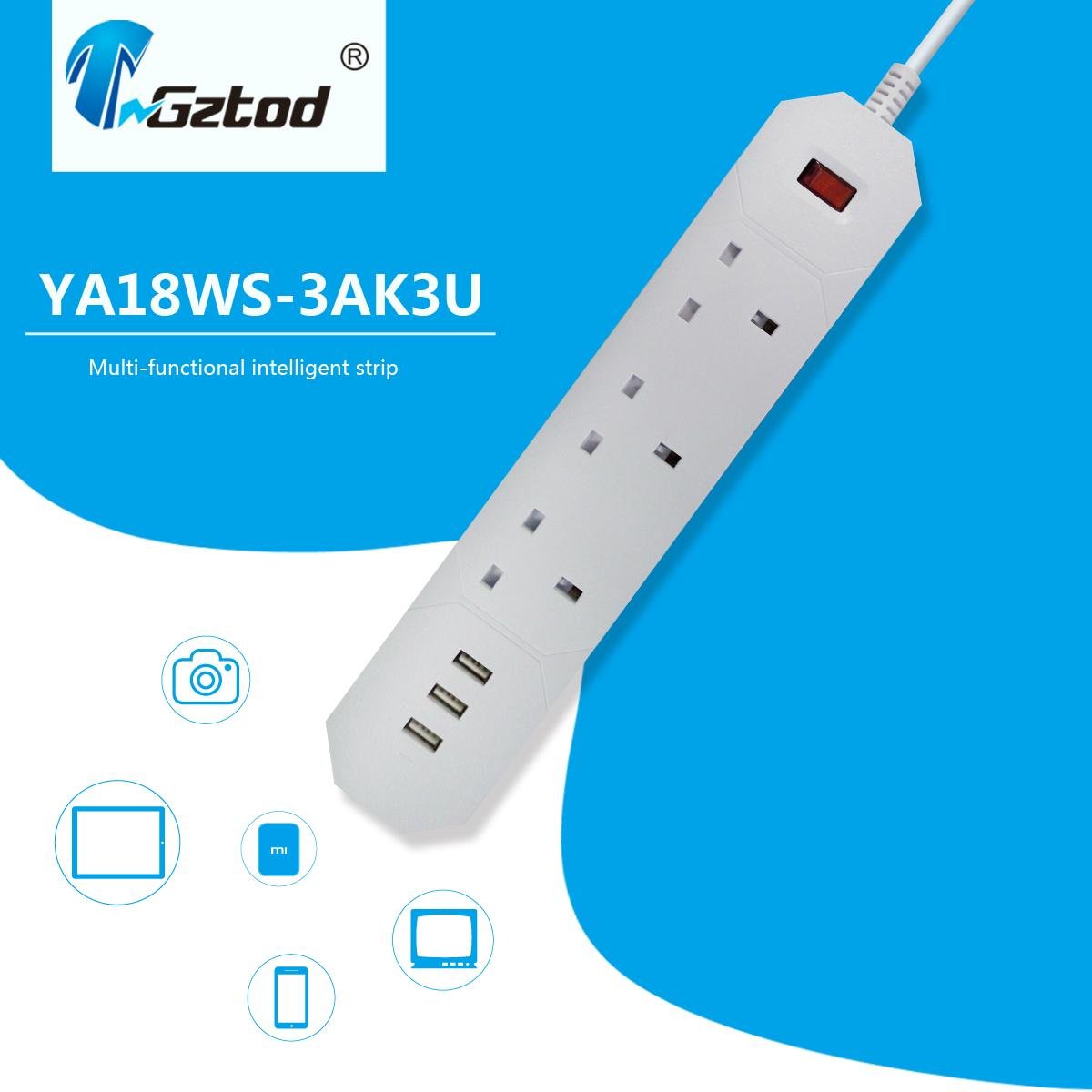 uk multi-function socket with usb ports 3 outlet with voltage surges protection 2