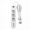 universal receptacle power strip with usb 3 outlets Euro type surge protection