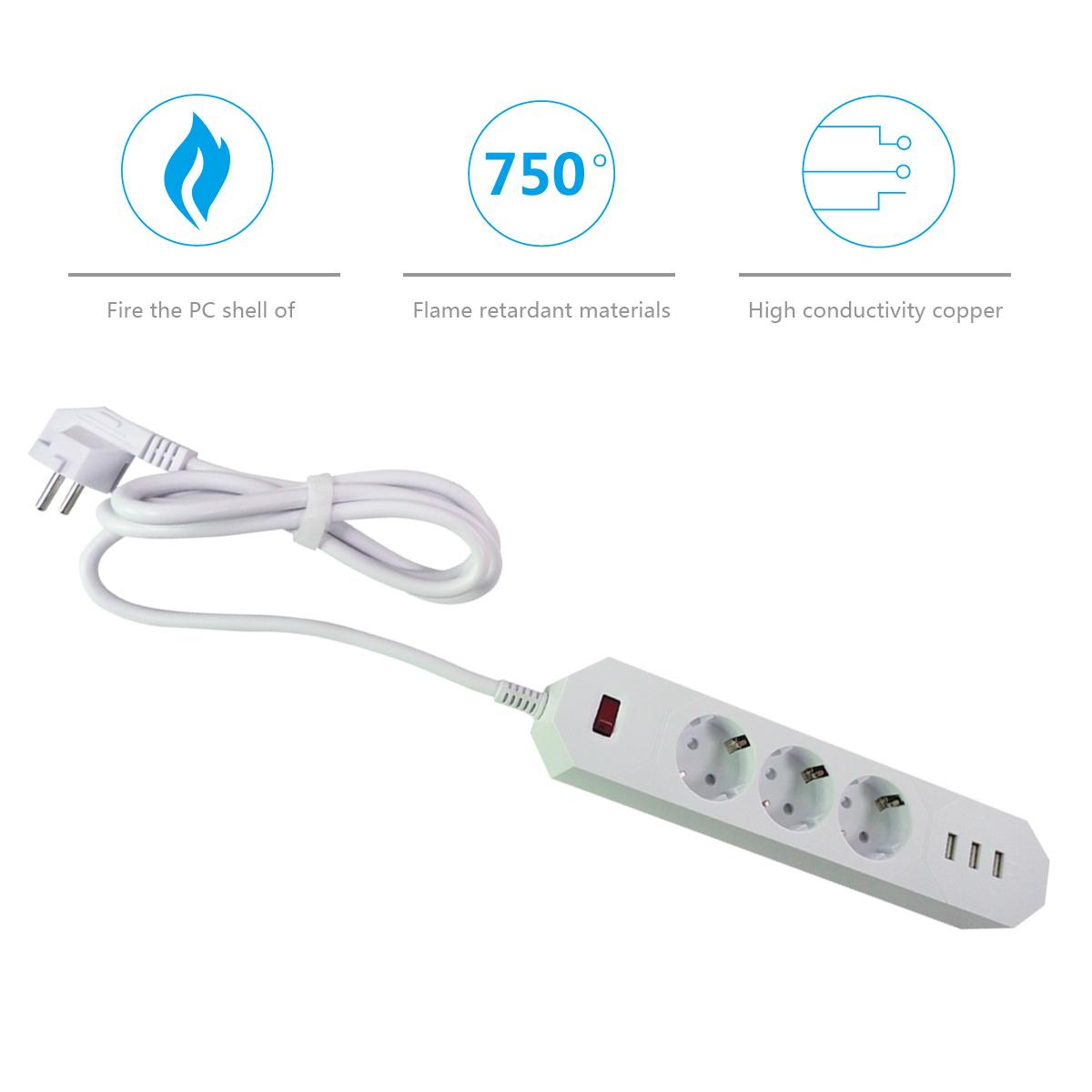 universal receptacle power strip with usb 3 outlets Euro type surge protection 3