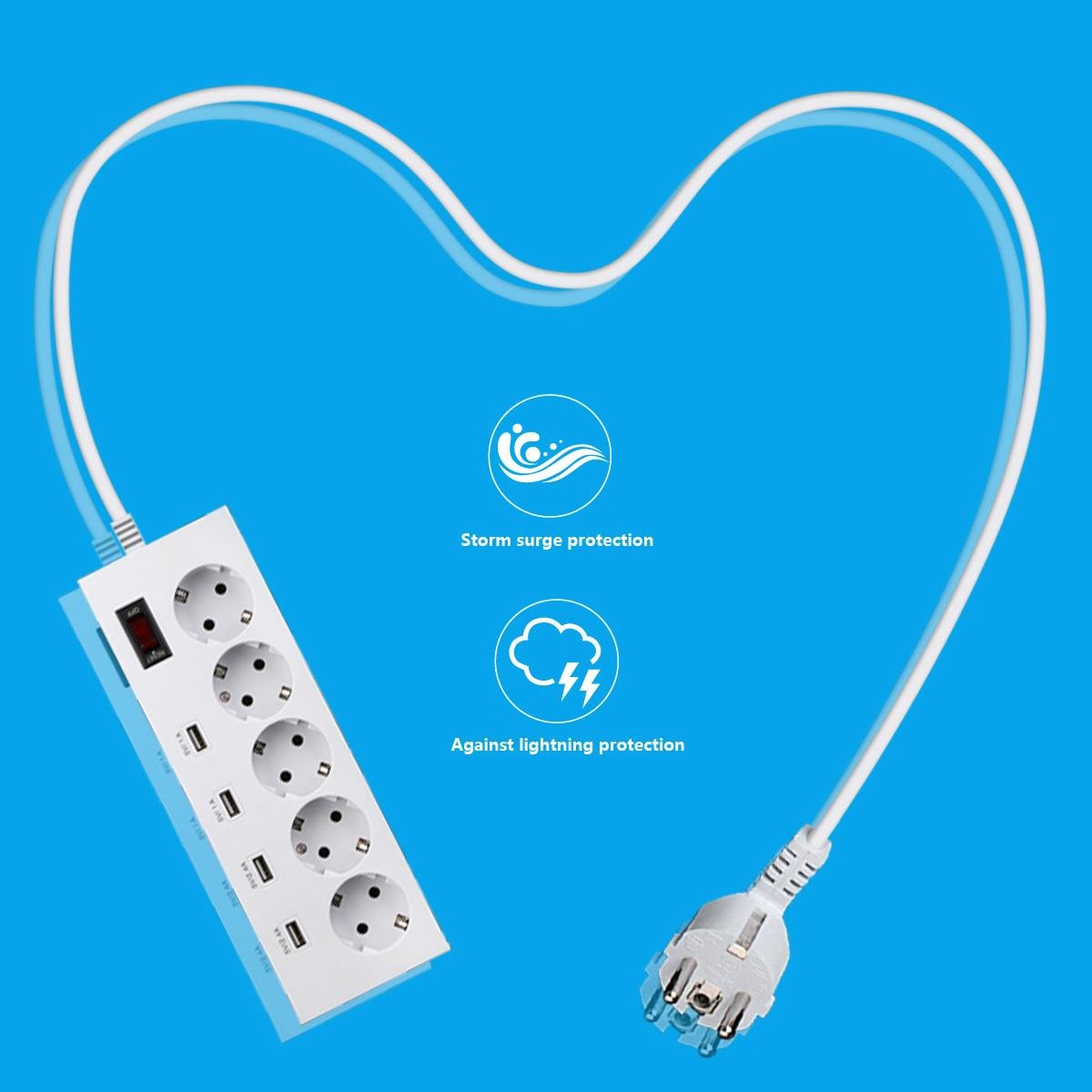 5 way multi extension cord socket strip with 4 usb port surge protector 4