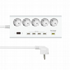 250v surge protector with QC3.0 usb port EU type 16a 4000w 5 gang extension cord