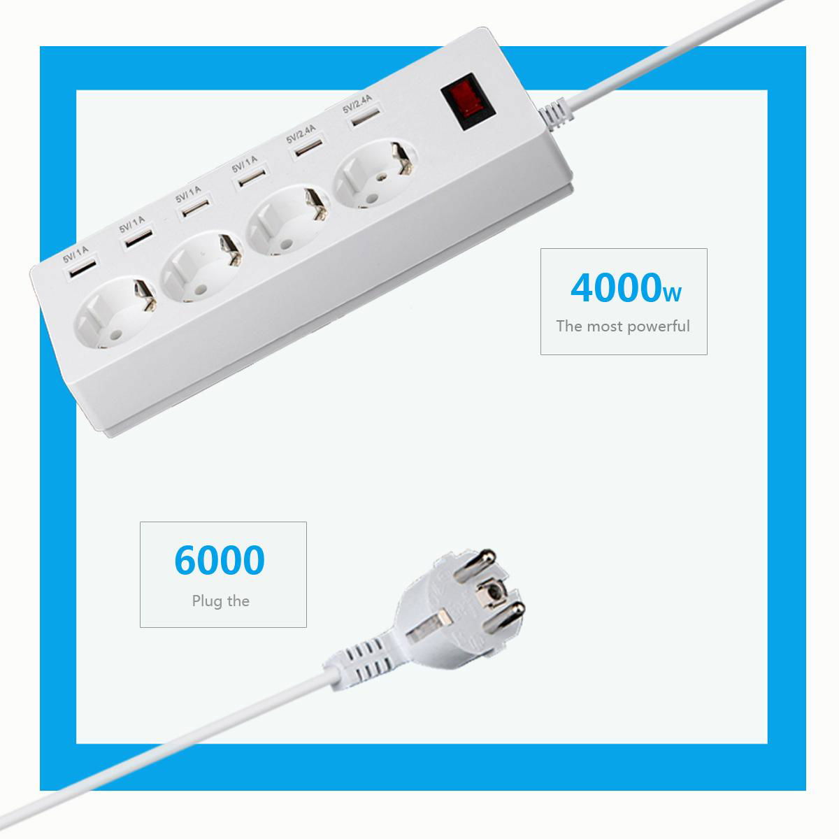 6 gang socket outlet with usb charger port safety shutter EU plug type 16a 4000w  3