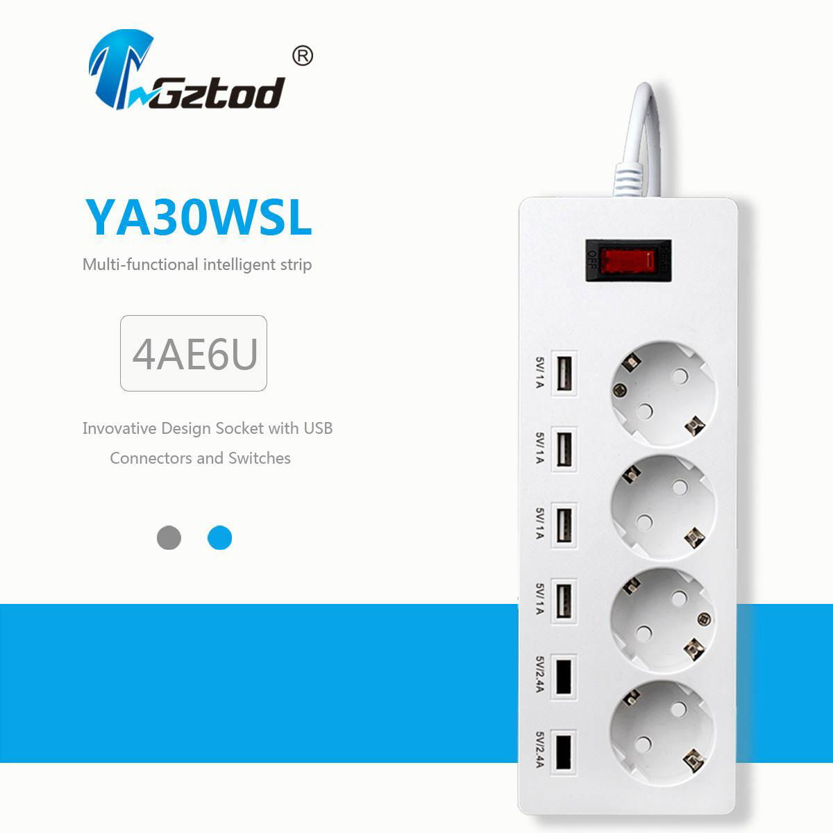 6 gang socket outlet with usb charger port safety shutter EU plug type 16a 4000w  2