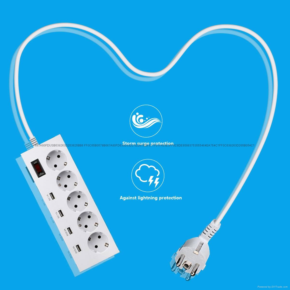 Europe 5 way socket extension strip 4 usb port surge guard  3