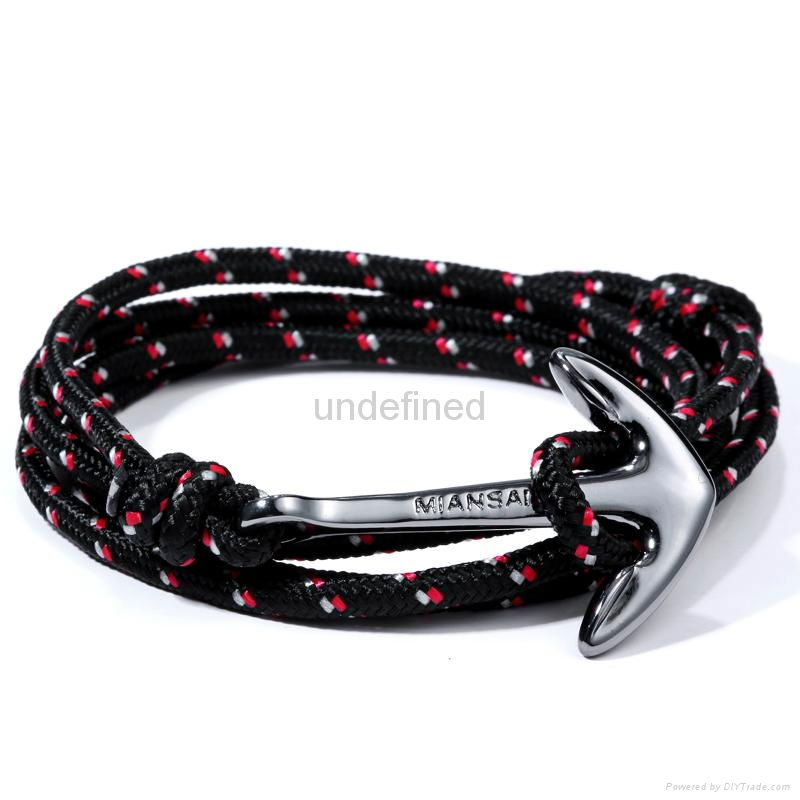 Handmake Men Miansai Gun black nylon rope wrapped anchor bracelet 2