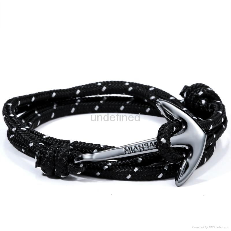 Handmake Men Miansai Gun black nylon rope wrapped anchor bracelet 3