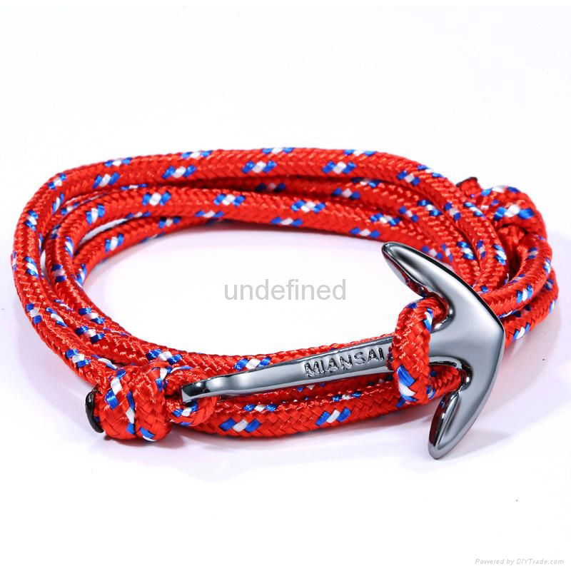Handmake Men Miansai Gun black nylon rope wrapped anchor bracelet 4