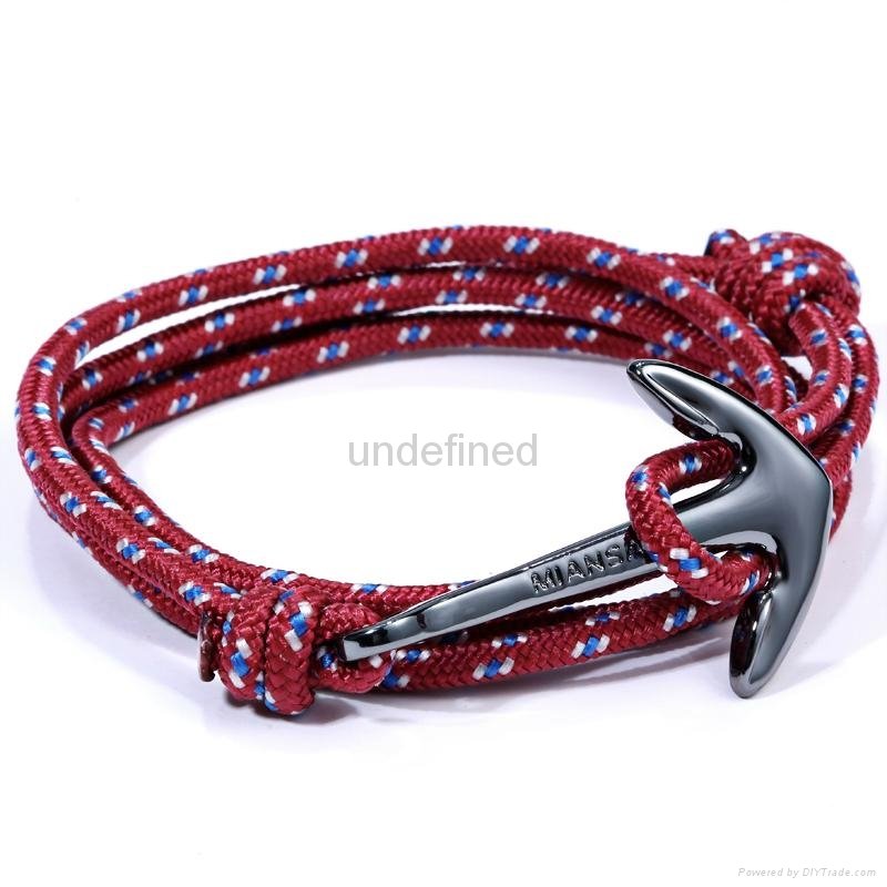 Handmake Men Miansai Gun black nylon rope wrapped anchor bracelet 5