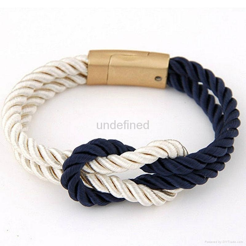 Fashion Braided Rope Chain with Magnetic Clasp Bow Charm bracelet