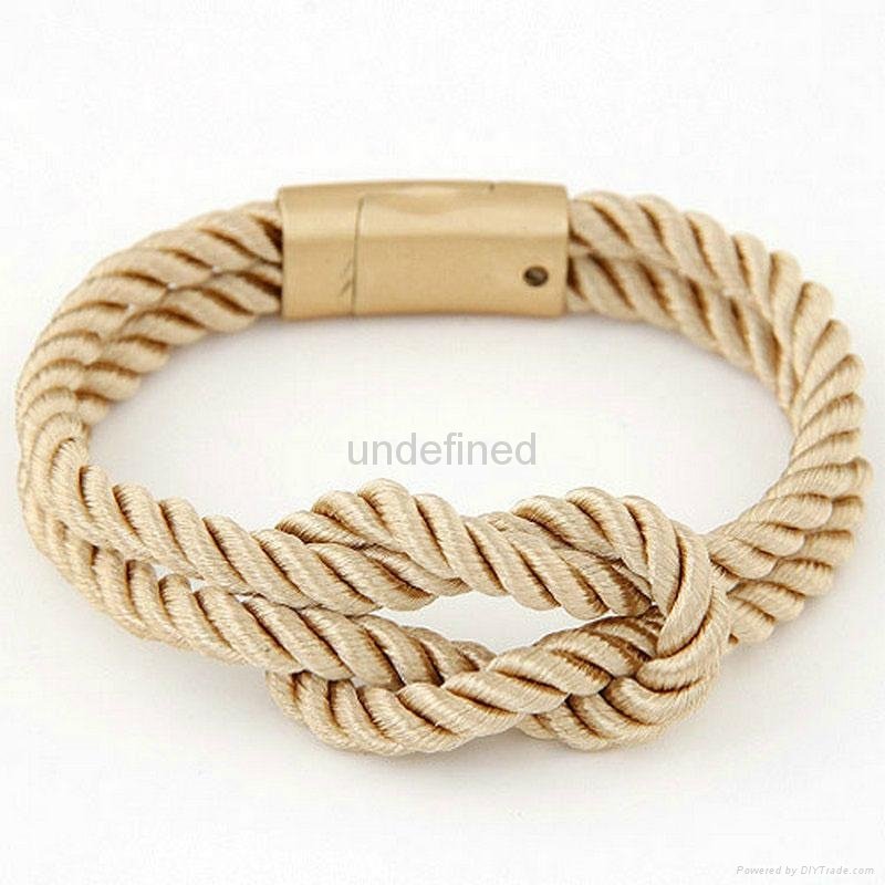 Fashion Braided Rope Chain with Magnetic Clasp Bow Charm bracelet 4