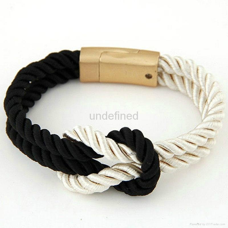 Fashion Braided Rope Chain with Magnetic Clasp Bow Charm bracelet 5