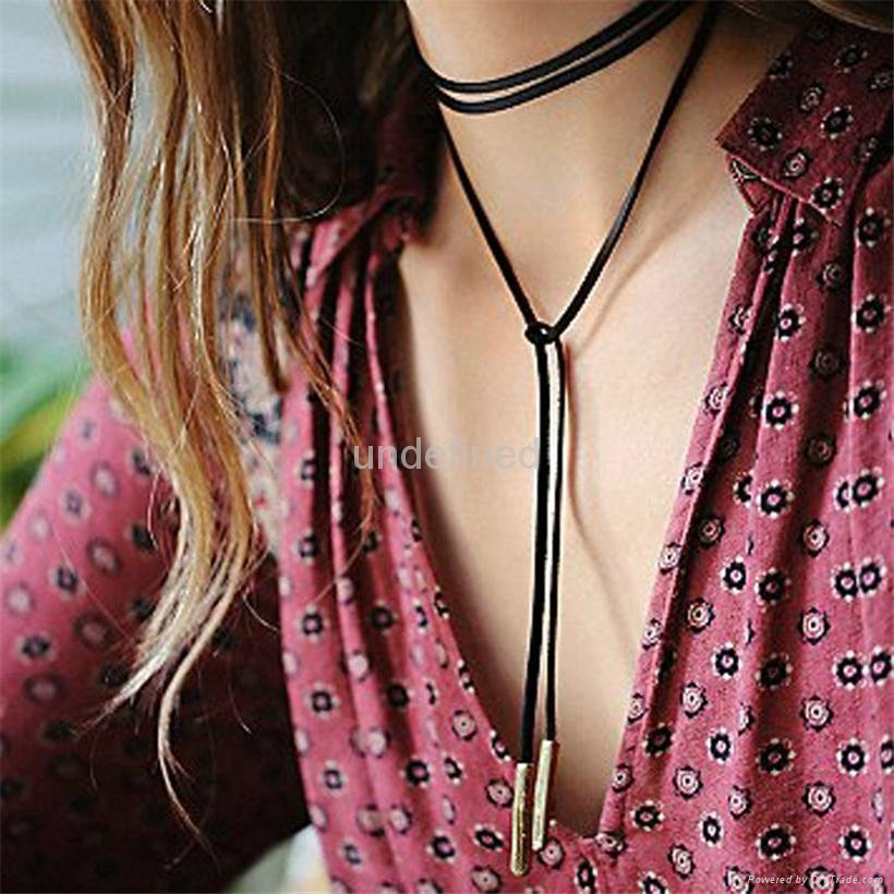 Fashion Long Necklace black leather cotton choker jewlery