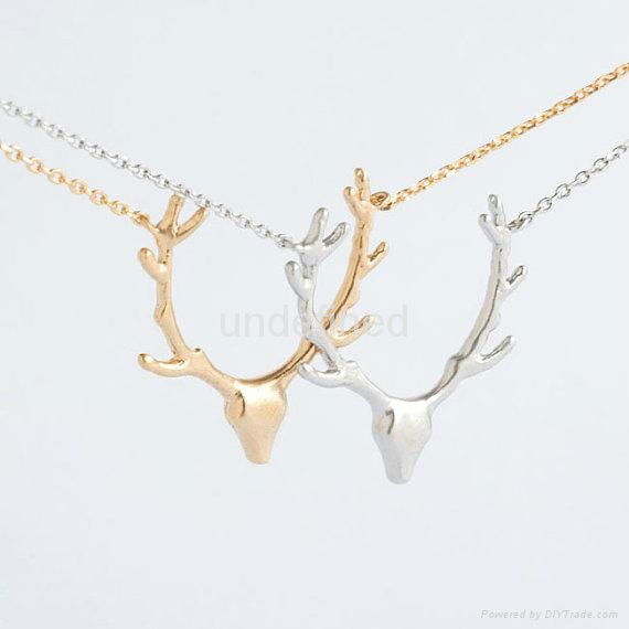 Gold Silver Deer Horn Necklace Tiny Animal Deer Horn Necklace Girl Christmas Gif