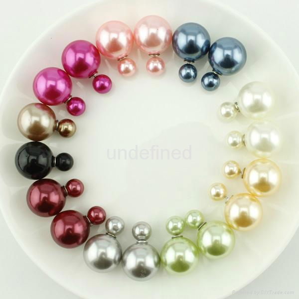 Fashionable Colorful Simulated Double Sided Wear Pearl Stud Earrings 3