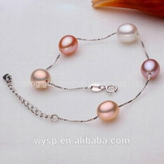 Elegant 925 Silver Plated Chain With Women Colorful Pearl Bracelet
