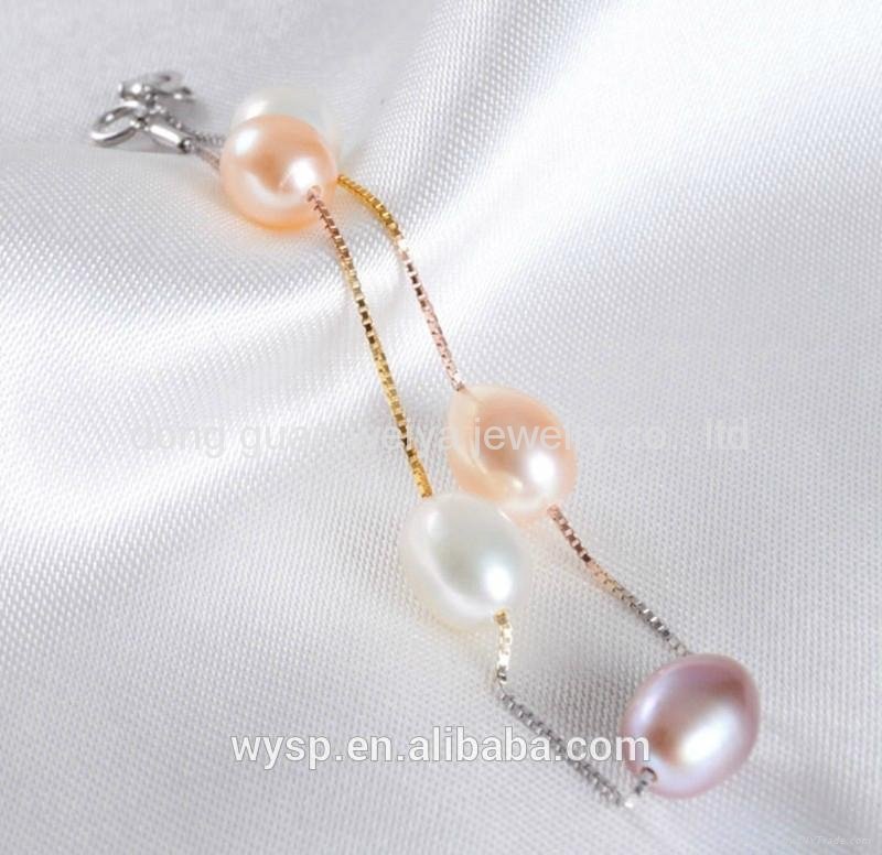 Elegant 925 Silver Plated Chain With Women Colorful Pearl Bracelet 4
