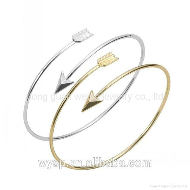 Women Adjustable Gold Silver Simple Arrow Wrapped Bangle